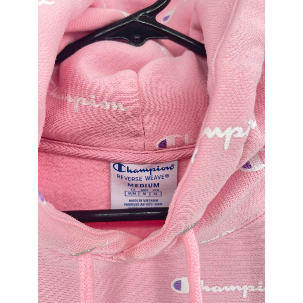 Champion Reverse Weave Barbie Pink Medium Logo Print Hoodie Womens Sweatshirt - Picture 2 of 8